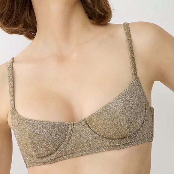 J.crew 38C sparkle underwire bikini top 0555 gold clasp adjustable sexy skimpy - Picture 1 of 16